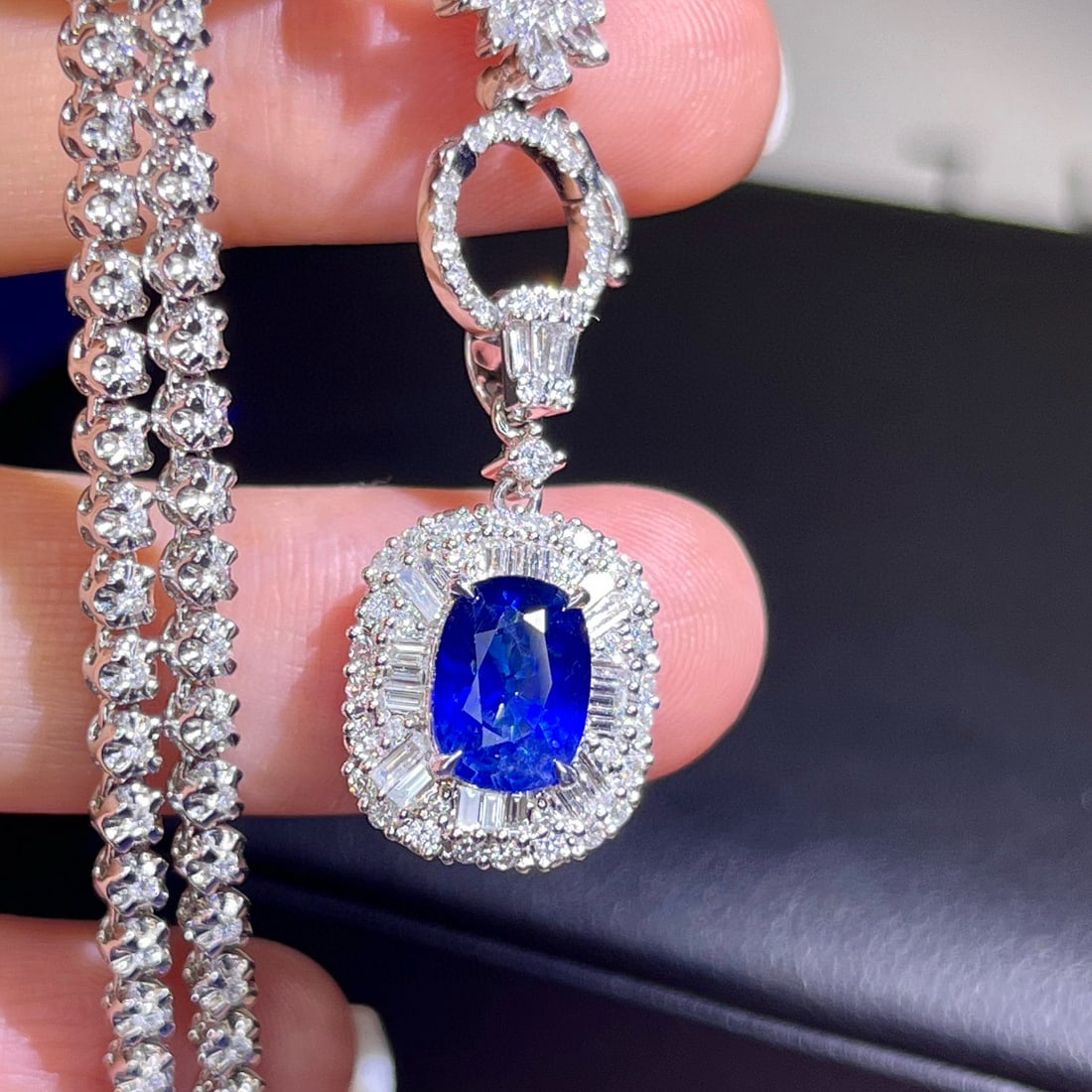14k Gold 2.95 Ctw Natural Sapphire & Diamond Pendant( Without Chain ) - 5