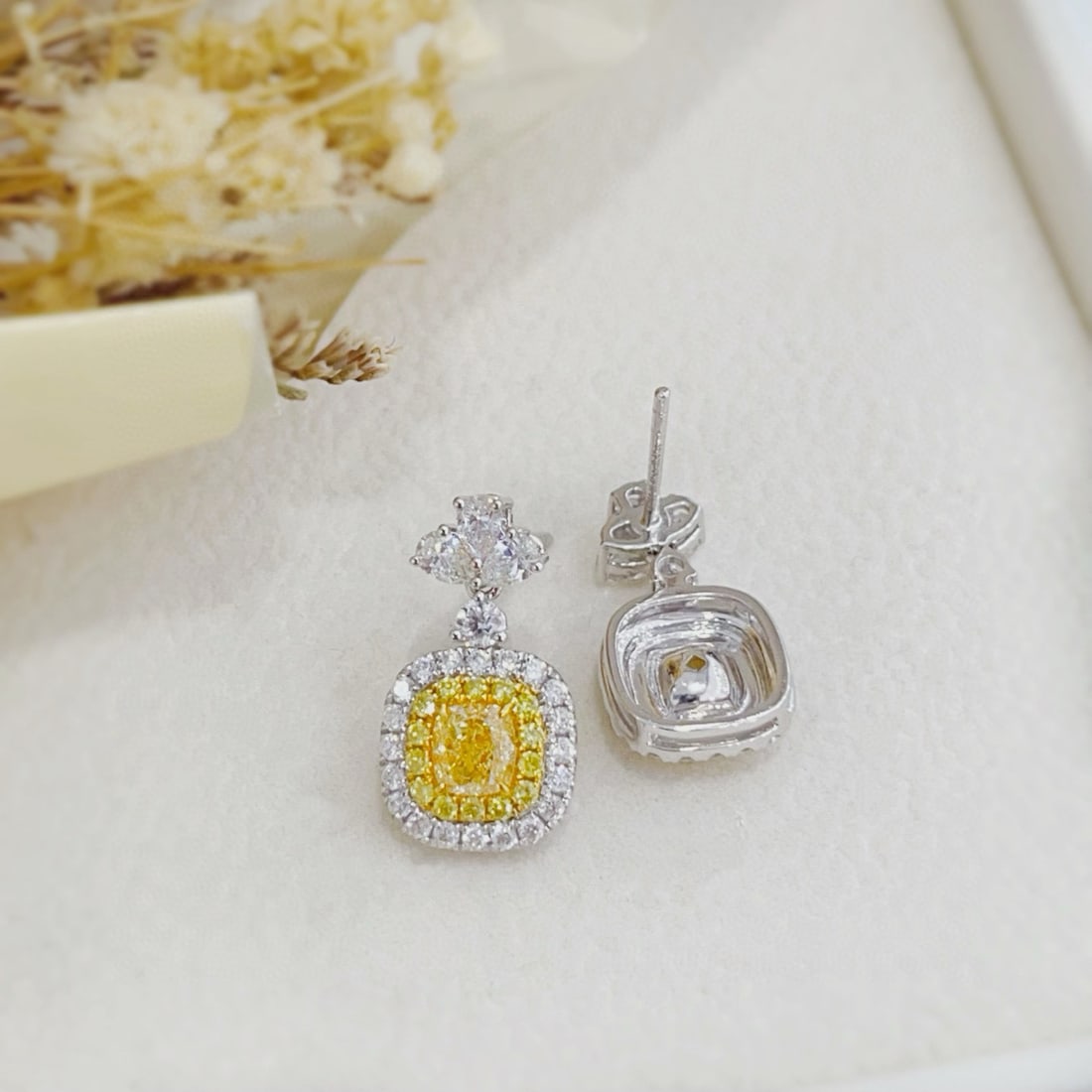14k Gold 2.04 Ctw Natural Yellow Diamond & Diamond Earrings - 2