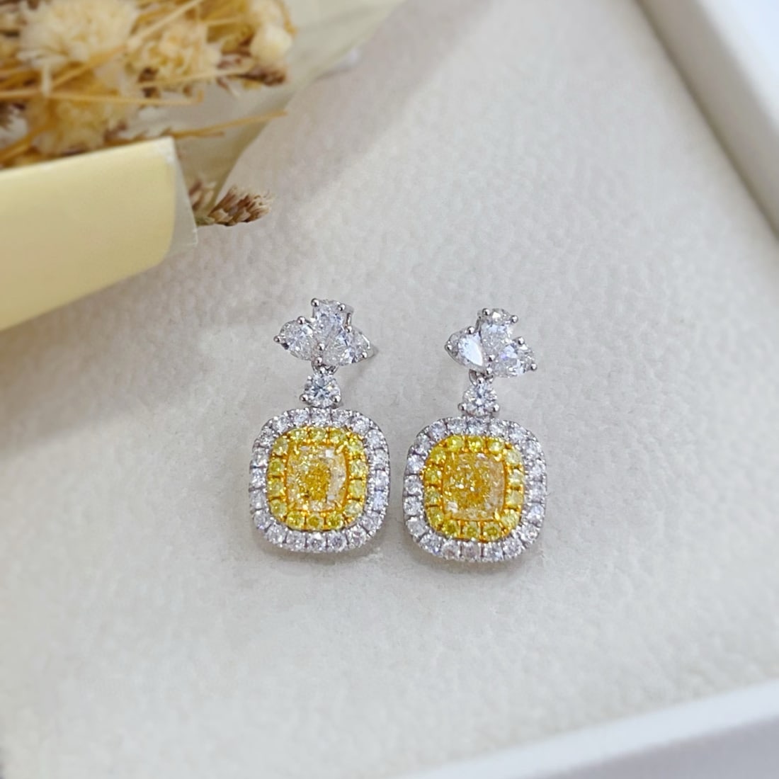 14k Gold 2.04 Ctw Natural Yellow Diamond & Diamond Earrings - 3