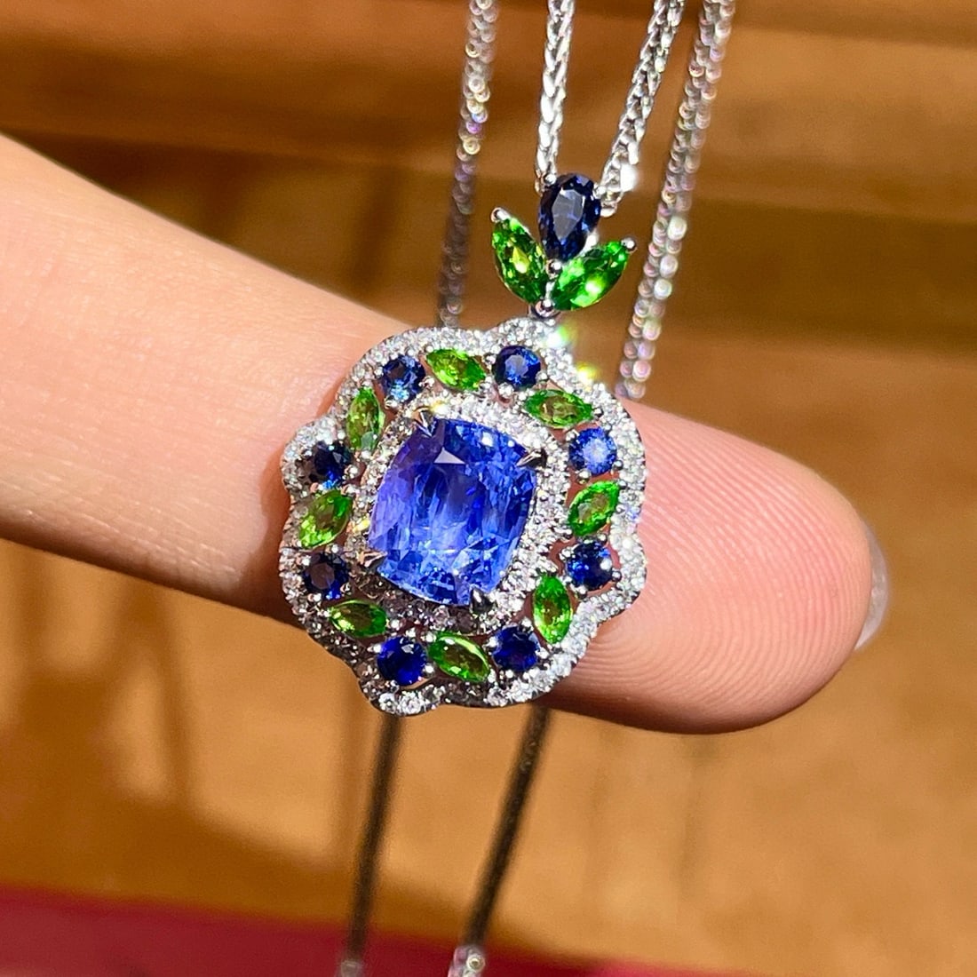 14k Gold 2.49 Ctw Natural Sapphire & Diamond Pendant( Without Chain ) - 2