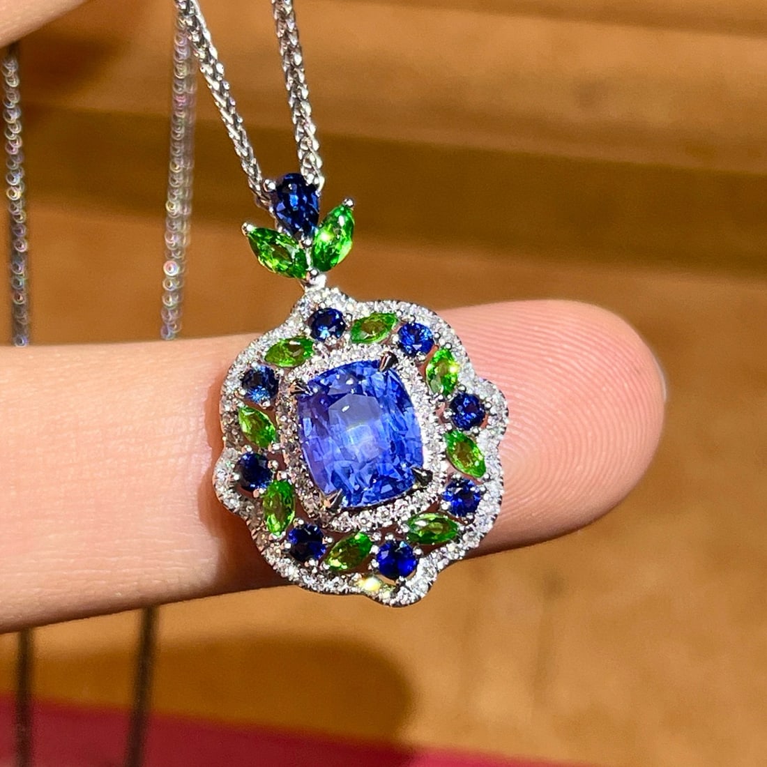 14k Gold 2.49 Ctw Natural Sapphire & Diamond Pendant( Without Chain ) - 3