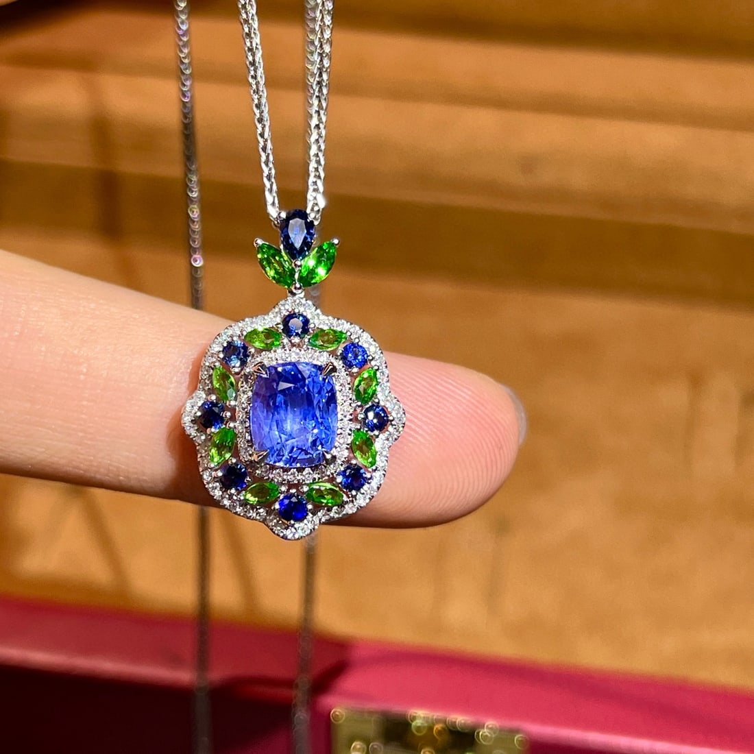 14k Gold 2.49 Ctw Natural Sapphire & Diamond Pendant( Without Chain ) - 4