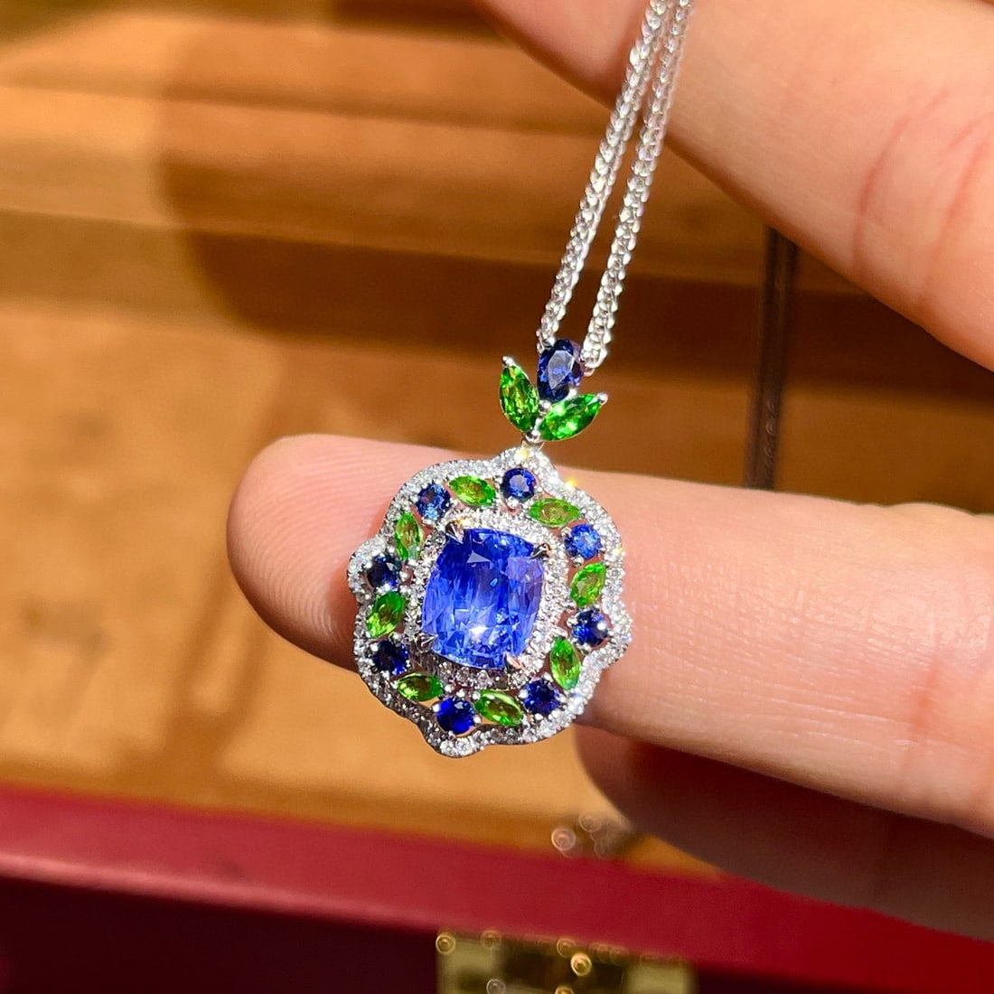 14k Gold 2.49 Ctw Natural Sapphire & Diamond Pendant( Without Chain ) - 5