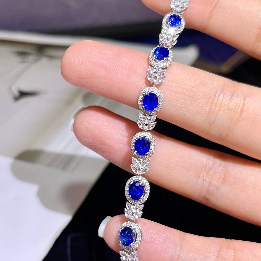 14k Gold 4.36 Ctw Natural Sapphire & Diamond Bracelet - 2
