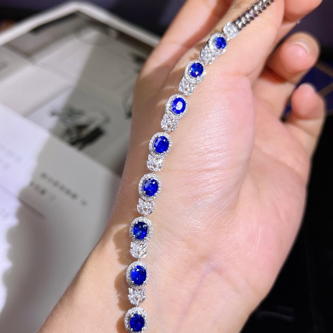14k Gold 4.36 Ctw Natural Sapphire & Diamond Bracelet - 3