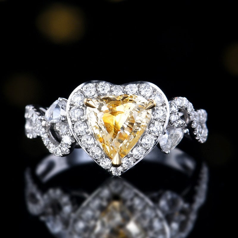 14k Gold 2.03 Ctw Natural Sapphire & Diamond Ring: Ref:230984438 // gold content:14k gold // ring size:7. 25us // // main gemstone:sapphire // shape:heart // carat weight:1. 49ct // color:yellow // treatment:natural // // adjacent gemstone 2 :