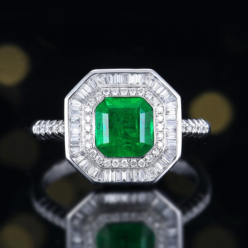 14k Gold 1.99 Ctw Vivid Green Natural Emerald & Diamond Ring/pendant( Without Chain ): Ref:230984442 // gold content:14k gold // ring size:7. 25us // // main gemstone:emerald // shape:octagonal // carat weight:1. 55ct // color:vivid green // treatment:natural // // adjacent gemstone 2