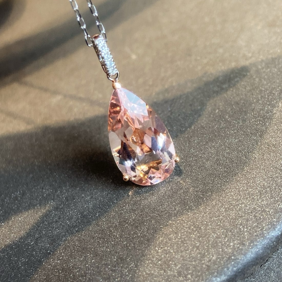 14k Gold 3.63 Ct Natural Morganite & Diamond Pendant( Without Chain ) - 2