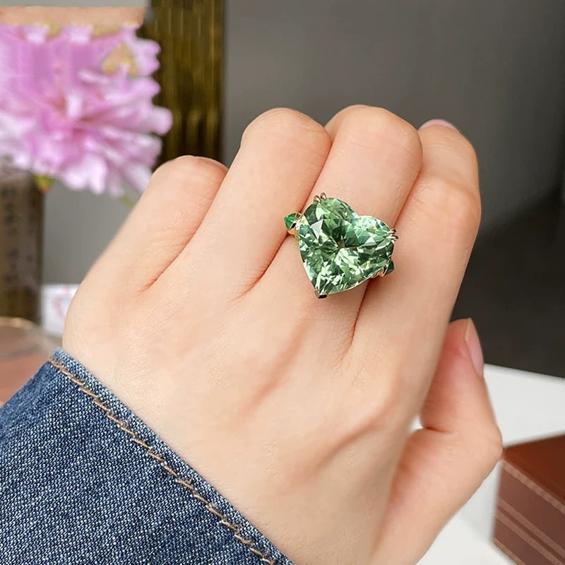 14k Gold 16.51 Ctw Natural Tourmaline & Emerald Ring - 4