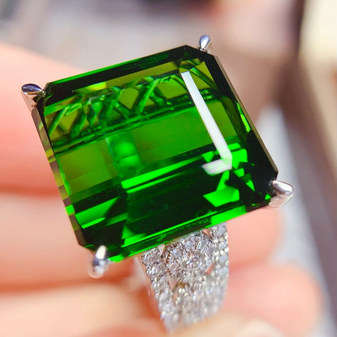 14k Gold 16.28 Ct Natural Tourmaline & Diamond Ring - 2