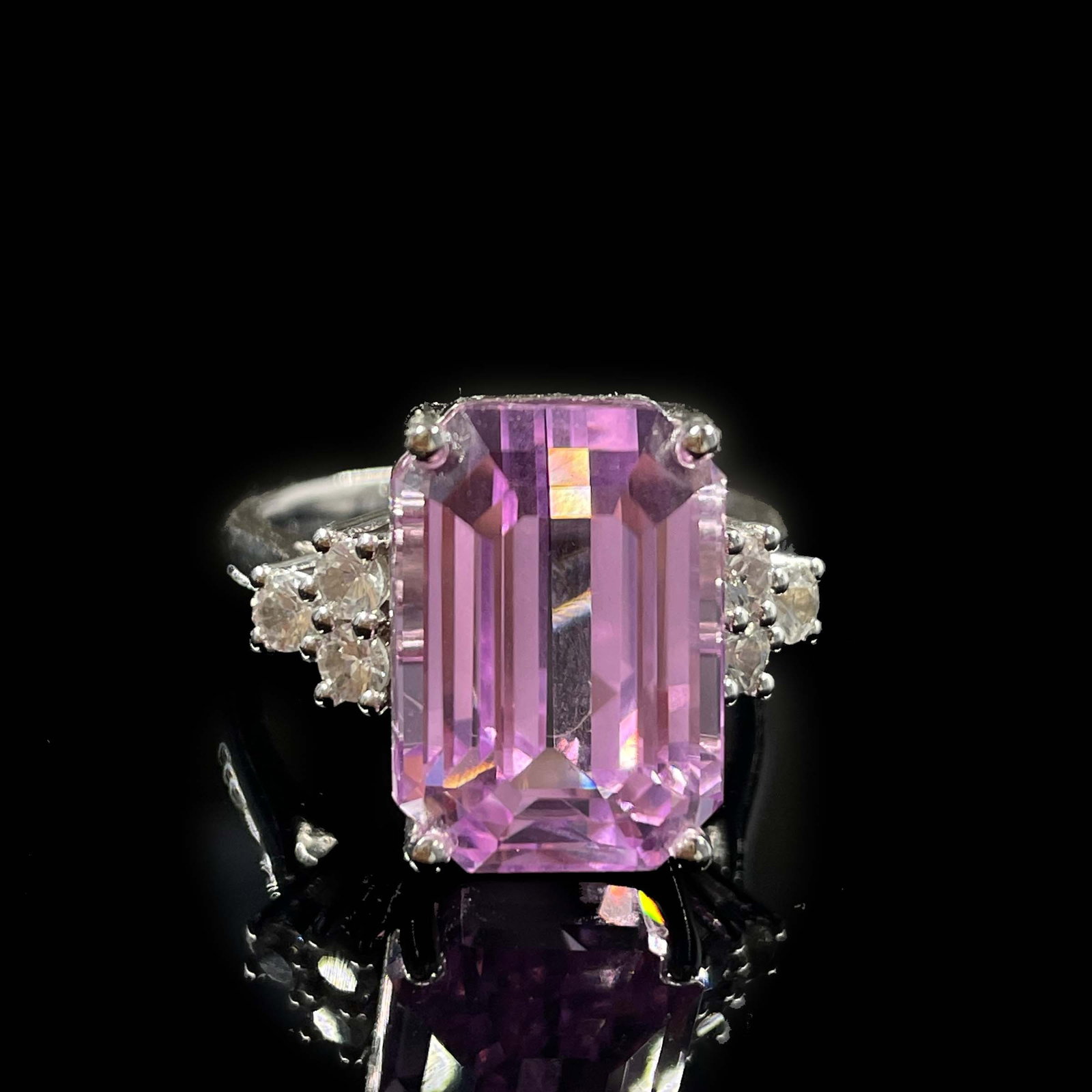 14k Gold 9.95 Ct Natural Kunzite & Sapphire Ring - 4