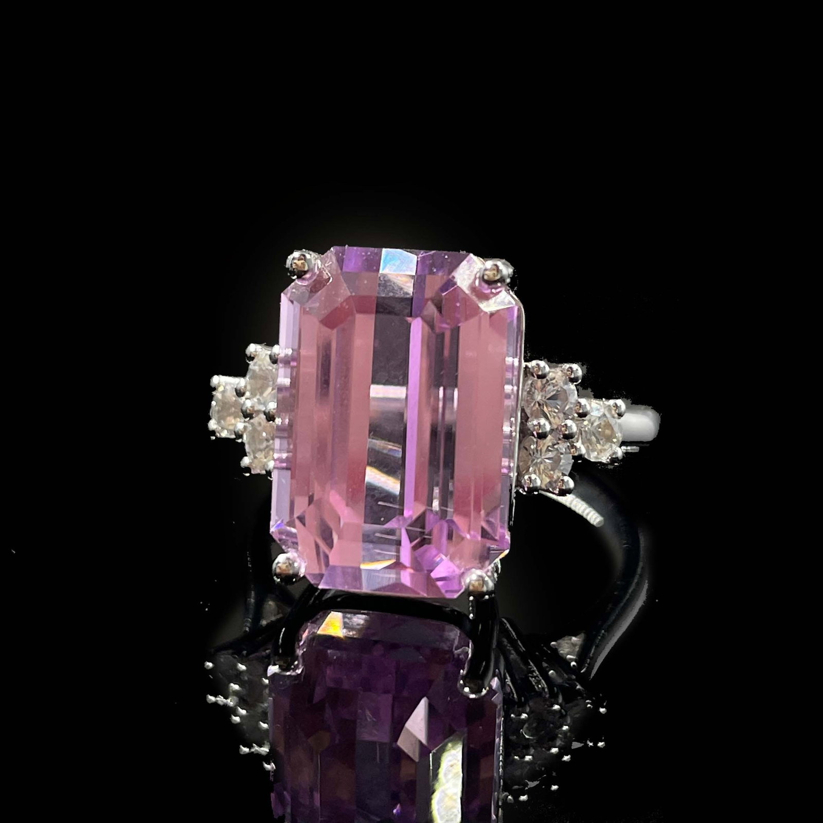 14k Gold 9.95 Ct Natural Kunzite & Sapphire Ring - 5