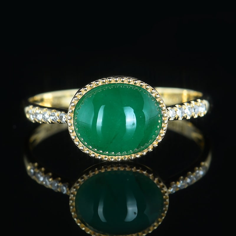 14k Gold 2.32 Ct Natural Emerald & Diamond Ring: Ref:230985010 // gold content:14k gold // ring size:7. 25us // // main gemstone:emerald // shape:oval // carat weight:2. 32ct // color:green // treatment:natural // // adjacent gemstone 2 : diamond