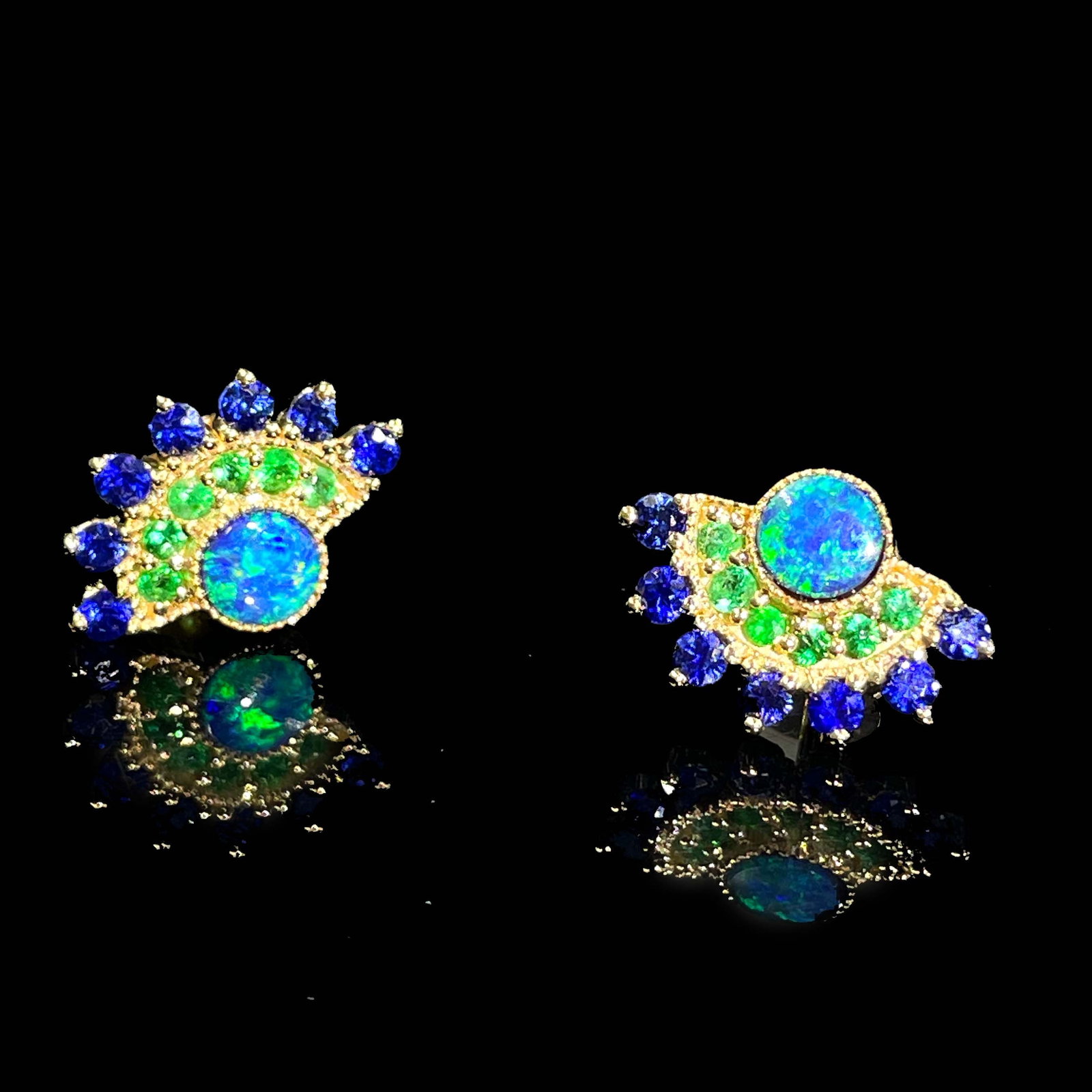14k Gold 0.45 Ctw Natural Opal & Sapphire Earrings - 2