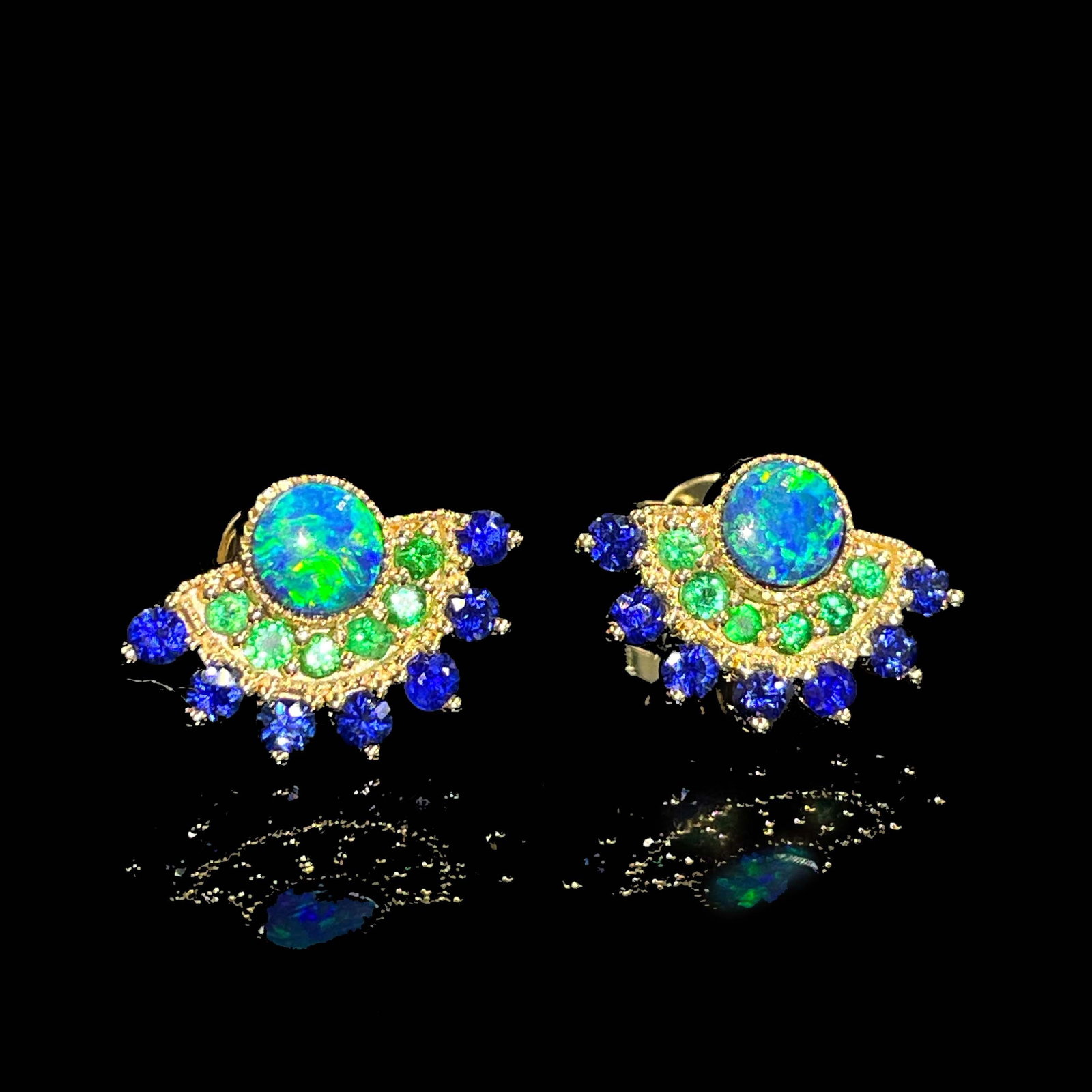 14k Gold 0.45 Ctw Natural Opal & Sapphire Earrings - 4