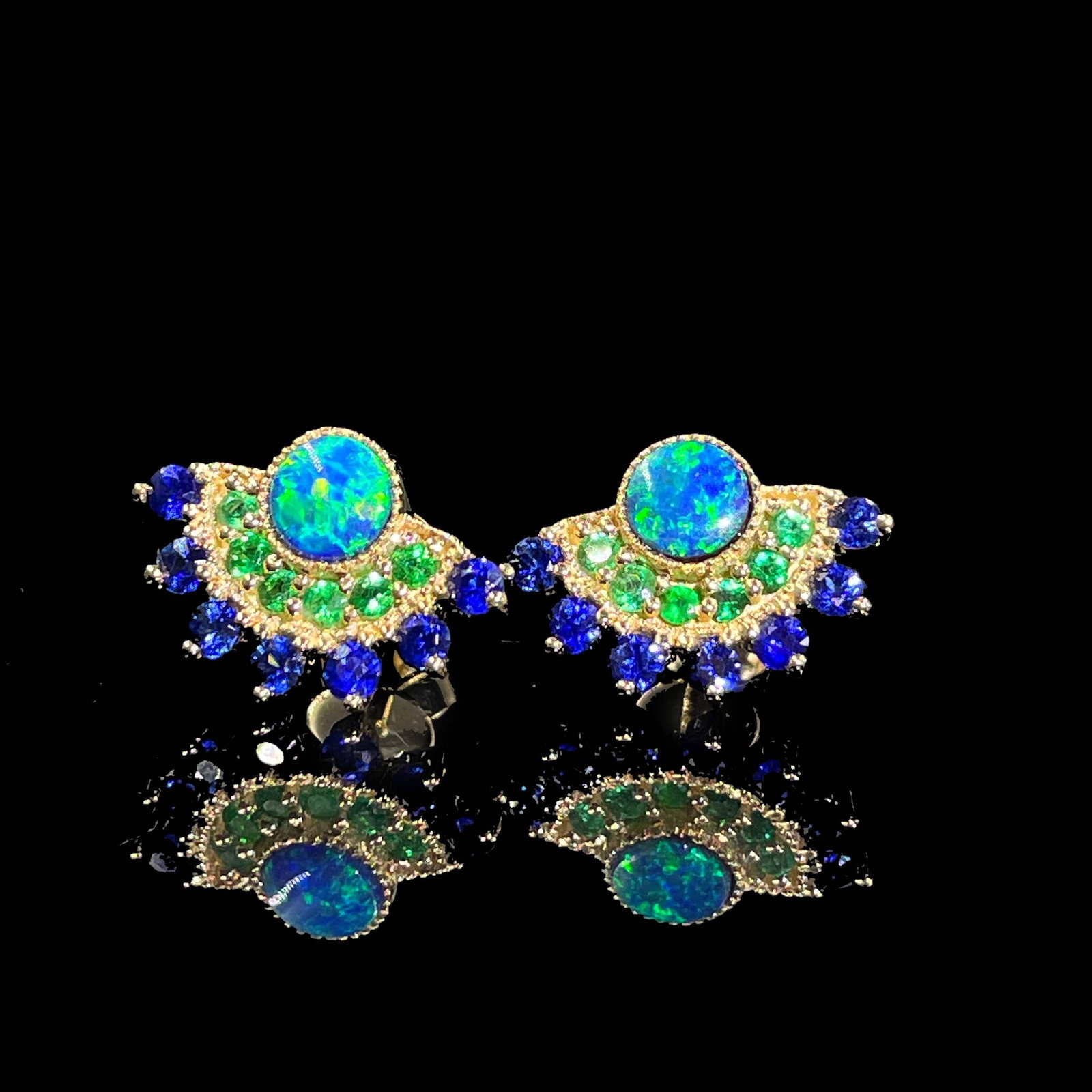14k Gold 0.45 Ctw Natural Opal & Sapphire Earrings - 6