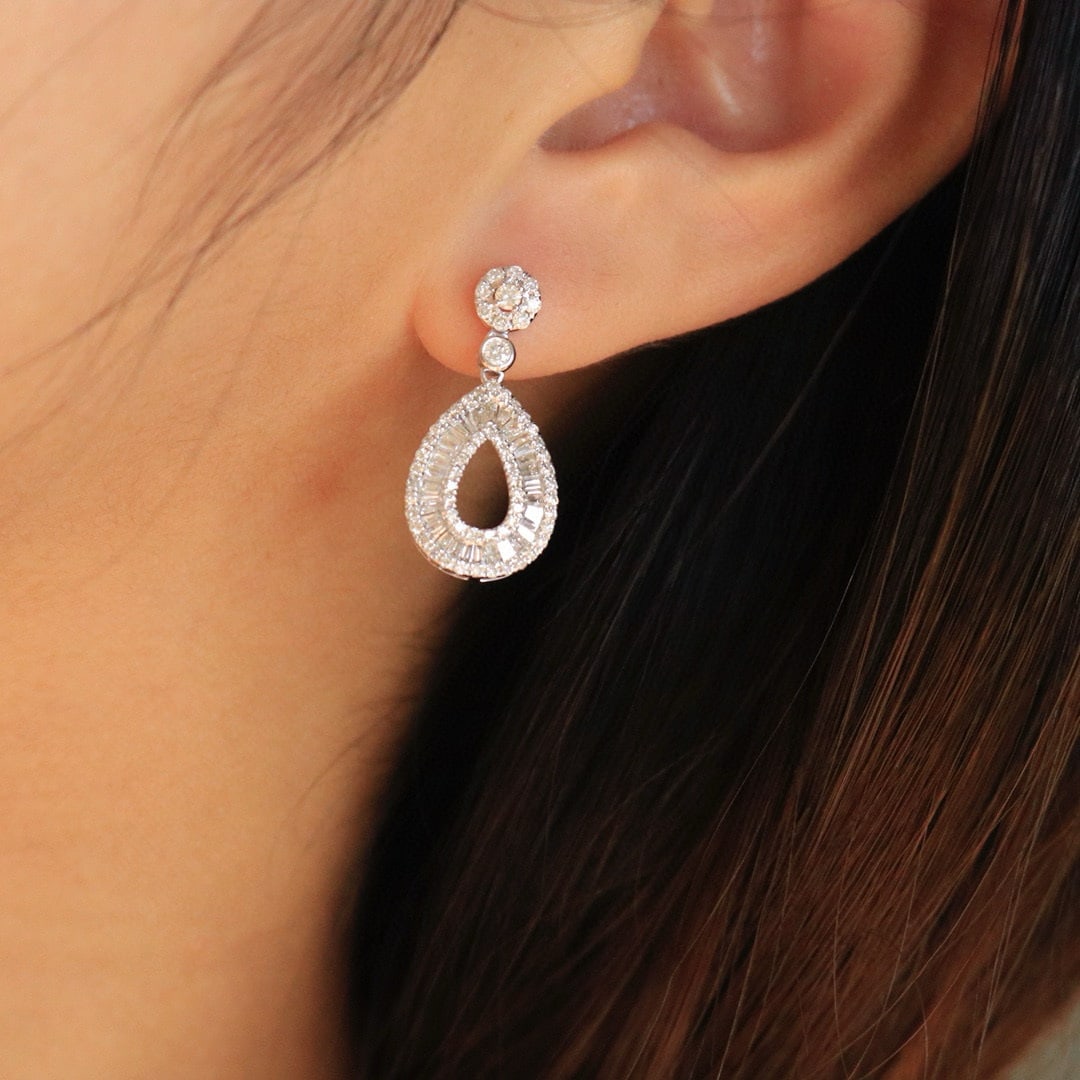 14k Gold 1.24 Ct Natural H Diamond Earrings - 7