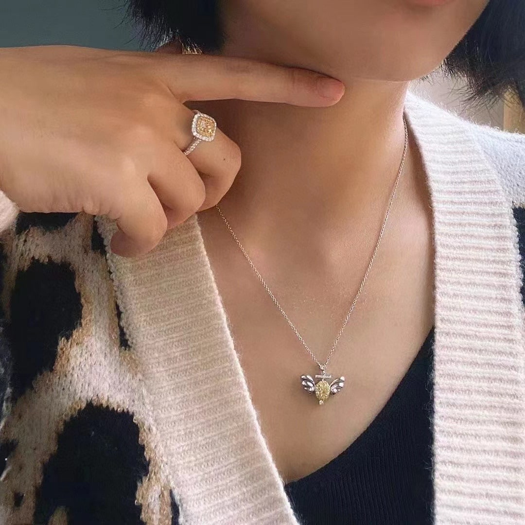 14k Gold 0.68 Ctw Natural Yellow Diamond & Diamond Necklace - 3