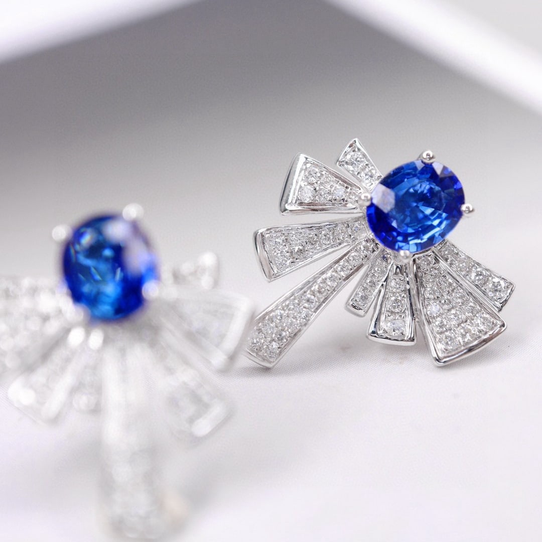 14k Gold 2.5 Ctw Natural Sapphire & Diamond Earrings - 2