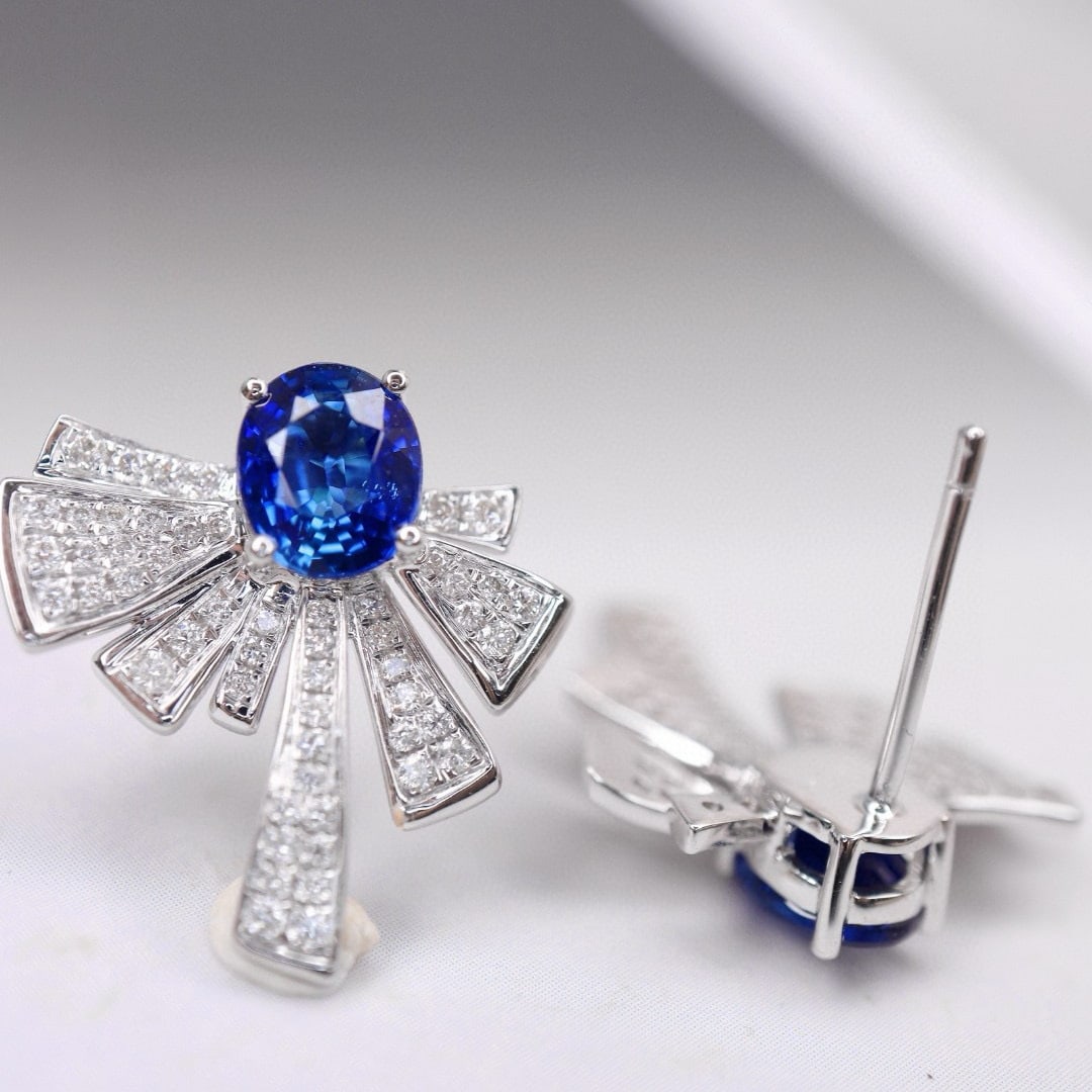 14k Gold 2.5 Ctw Natural Sapphire & Diamond Earrings - 3
