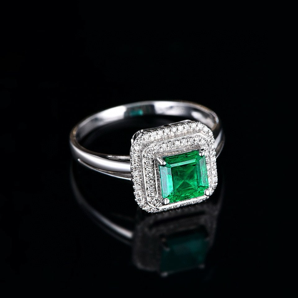 14k Gold 0.95 Ct Natural Emerald & Diamond Ring - 4