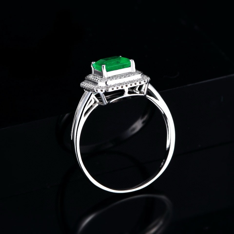 14k Gold 0.95 Ct Natural Emerald & Diamond Ring - 5