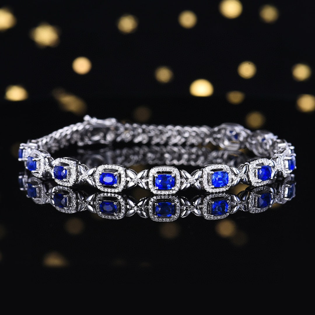14k Gold 2.93 Ctw Natural Sapphire & Diamond Bracelet - 3