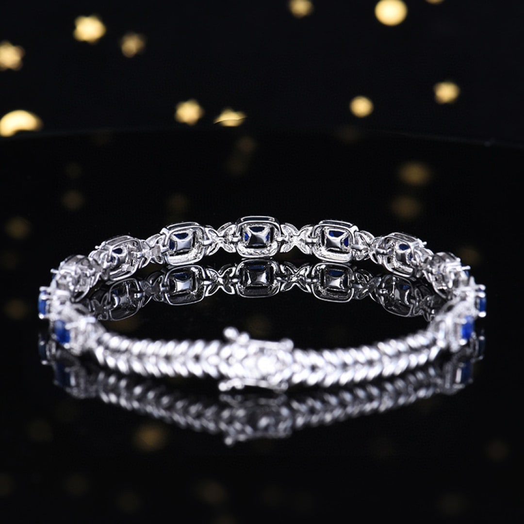 14k Gold 2.93 Ctw Natural Sapphire & Diamond Bracelet - 4