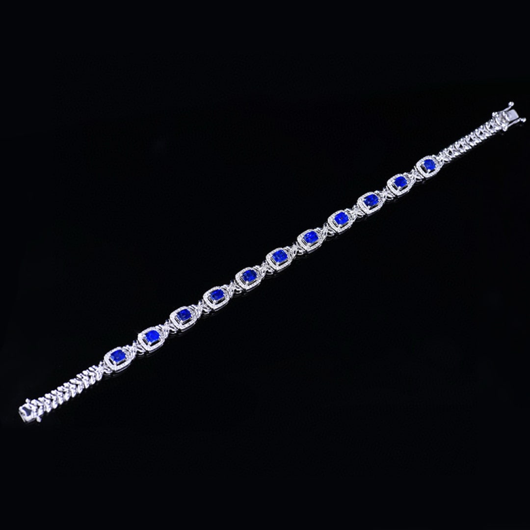 14k Gold 2.93 Ctw Natural Sapphire & Diamond Bracelet - 5