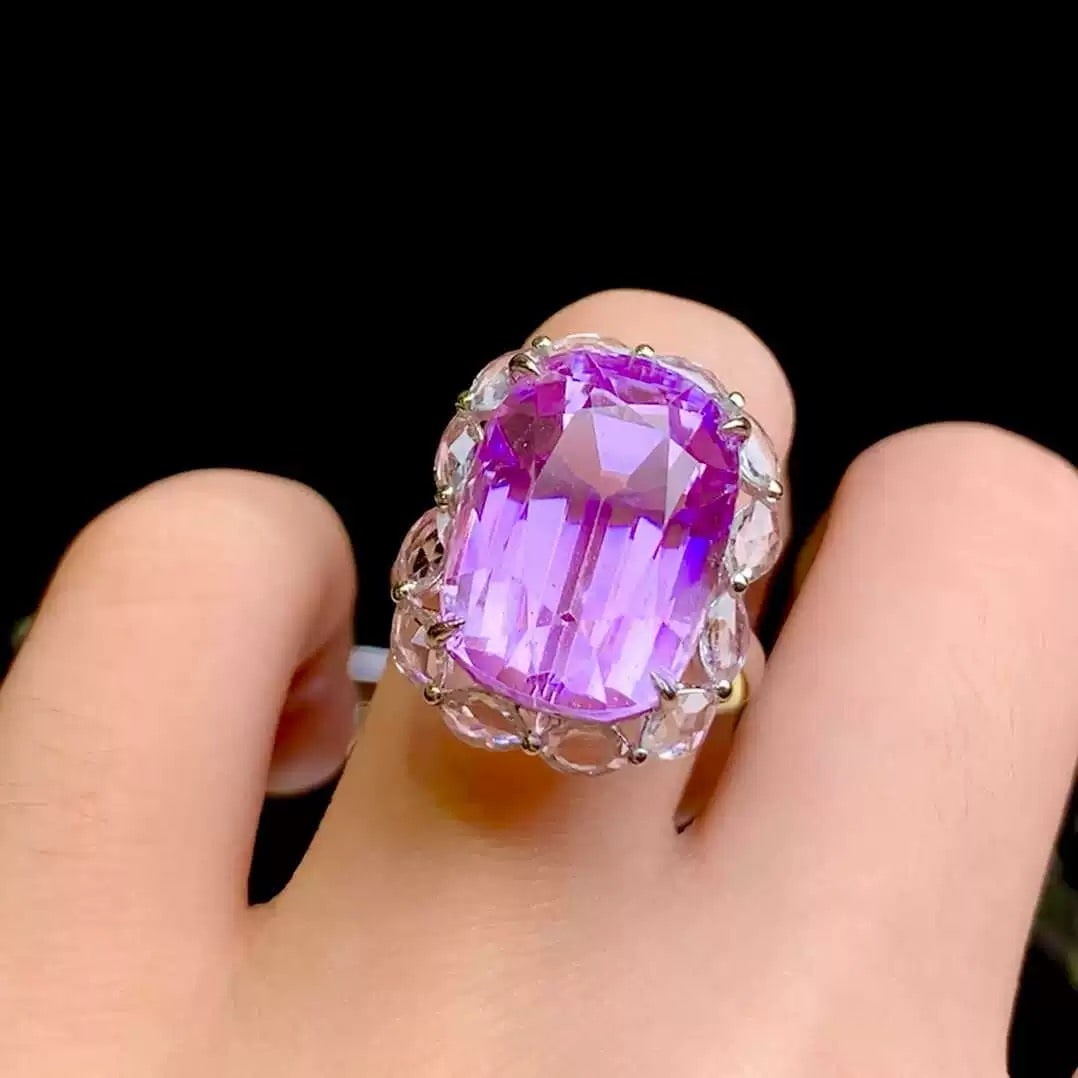 14k Gold 19.8 Ct Natural Kunzite & Sapphire Ring - 5