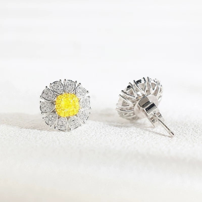 14k Gold 0.67 Ctw Natural Yellow Diamond & Diamond Earrings - 2