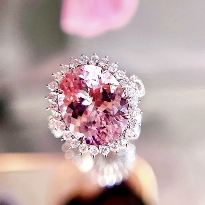 14k Gold 7.06 Ctw Natural Morganite & Diamond Ring - 2