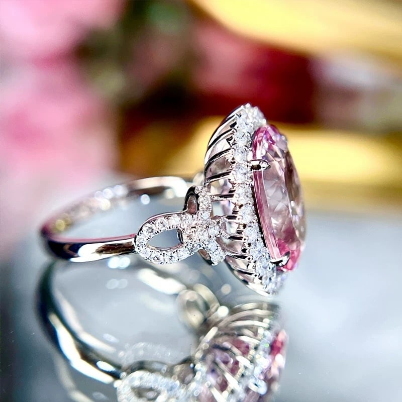 14k Gold 7.06 Ctw Natural Morganite & Diamond Ring - 3