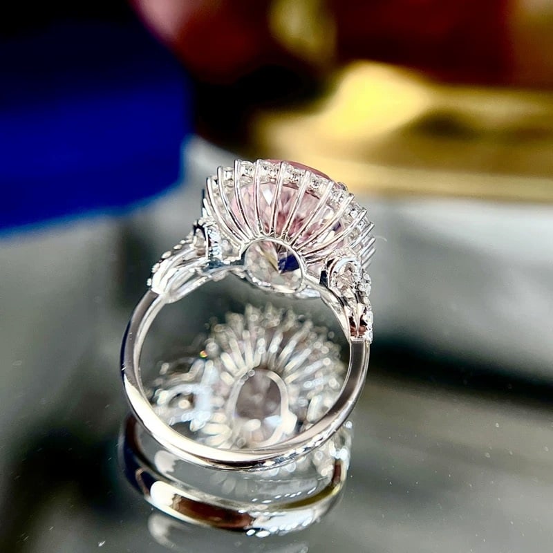 14k Gold 7.06 Ctw Natural Morganite & Diamond Ring - 4