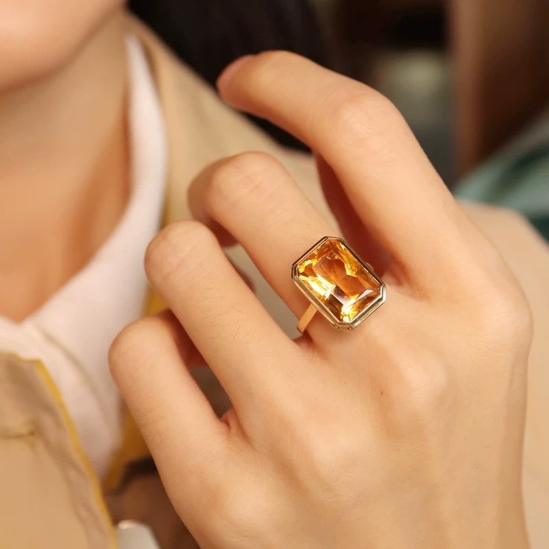 14k Gold 7.0 Ct Natural Citrine Ring - 5