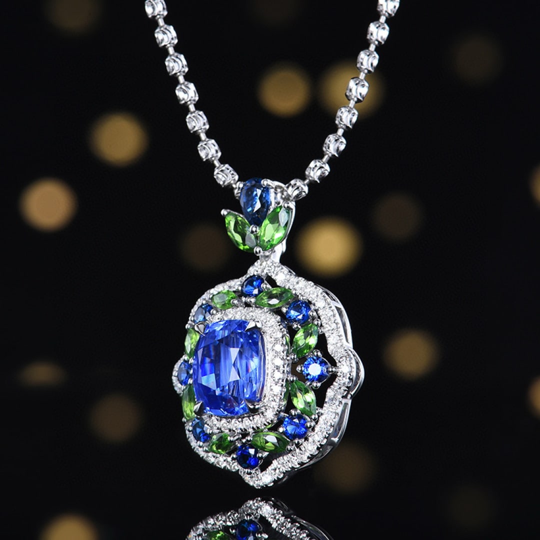14k Gold 2.49 Ctw Natural Sapphire & Diamond Pendant( Without Chain ) - 2
