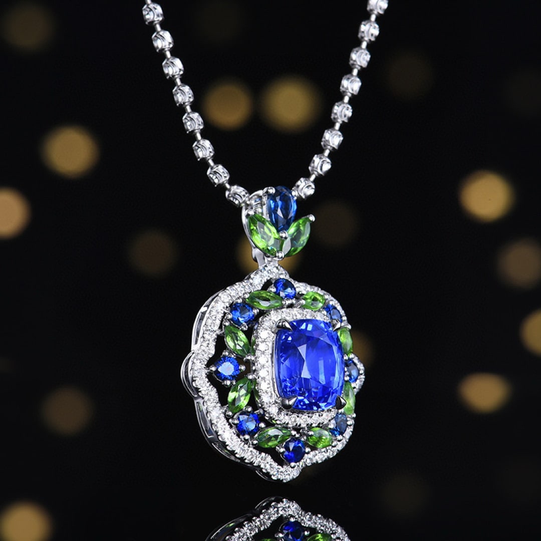 14k Gold 2.49 Ctw Natural Sapphire & Diamond Pendant( Without Chain ) - 3