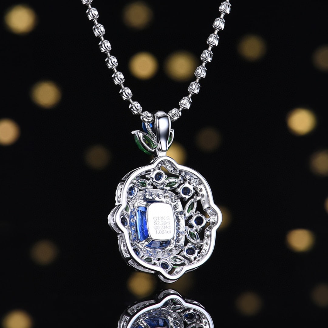 14k Gold 2.49 Ctw Natural Sapphire & Diamond Pendant( Without Chain ) - 4