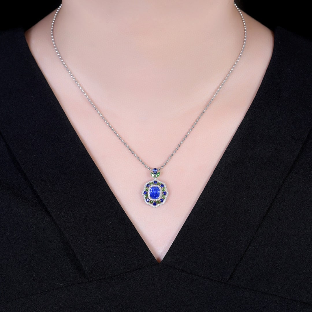 14k Gold 2.49 Ctw Natural Sapphire & Diamond Pendant( Without Chain ) - 5