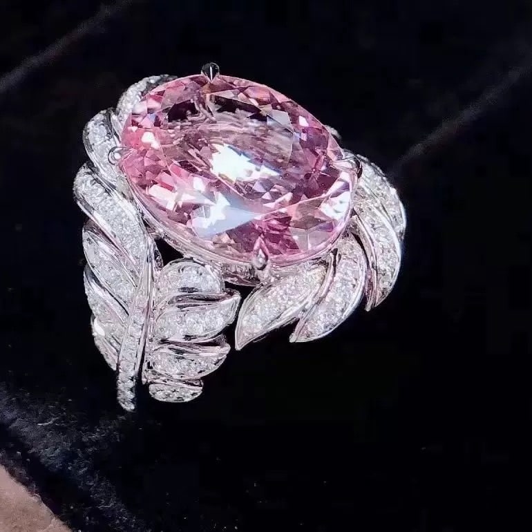 14k Gold 6.64 Ctw Natural Morganite & Diamond Ring - 4