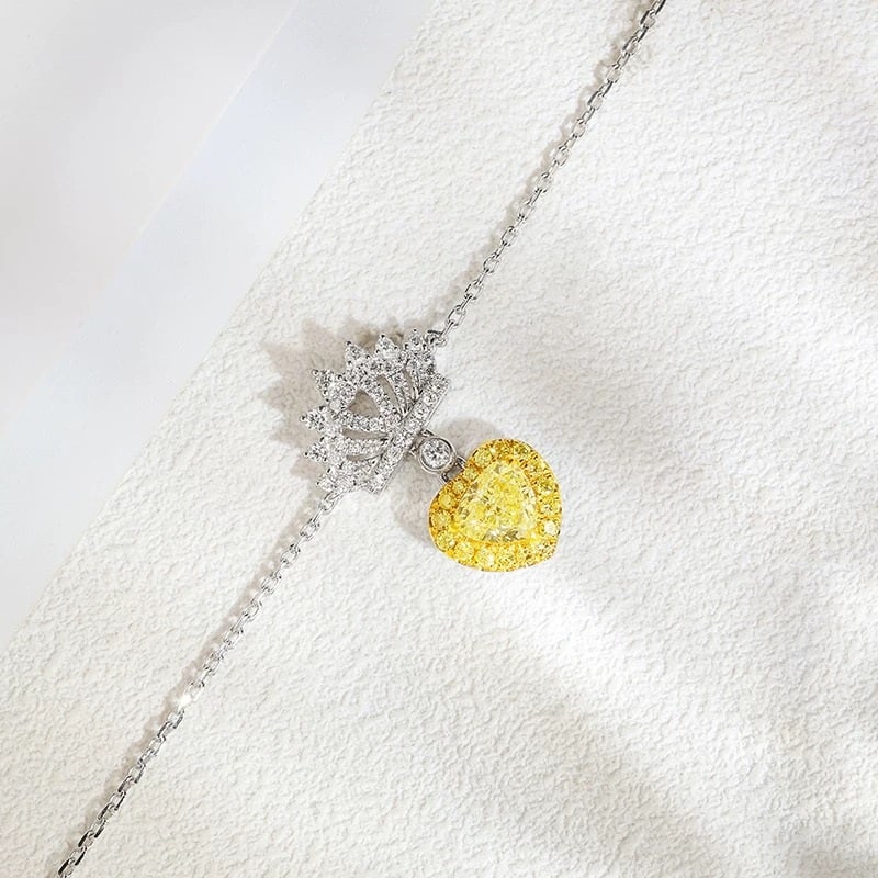 14k Gold 0.97 Ctw Natural Yellow Diamond & Diamond Necklace - 2