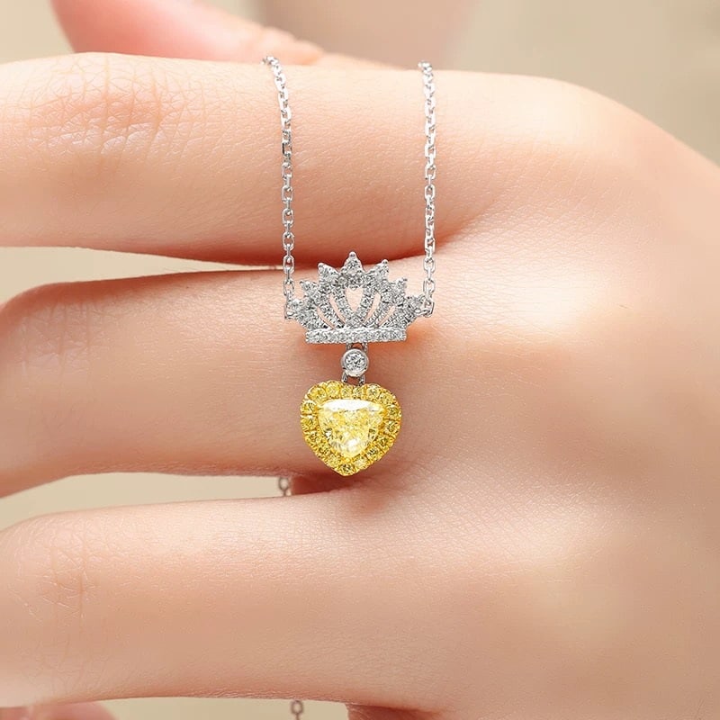 14k Gold 0.97 Ctw Natural Yellow Diamond & Diamond Necklace - 3
