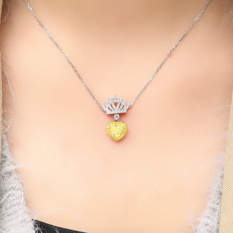 14k Gold 0.97 Ctw Natural Yellow Diamond & Diamond Necklace - 4