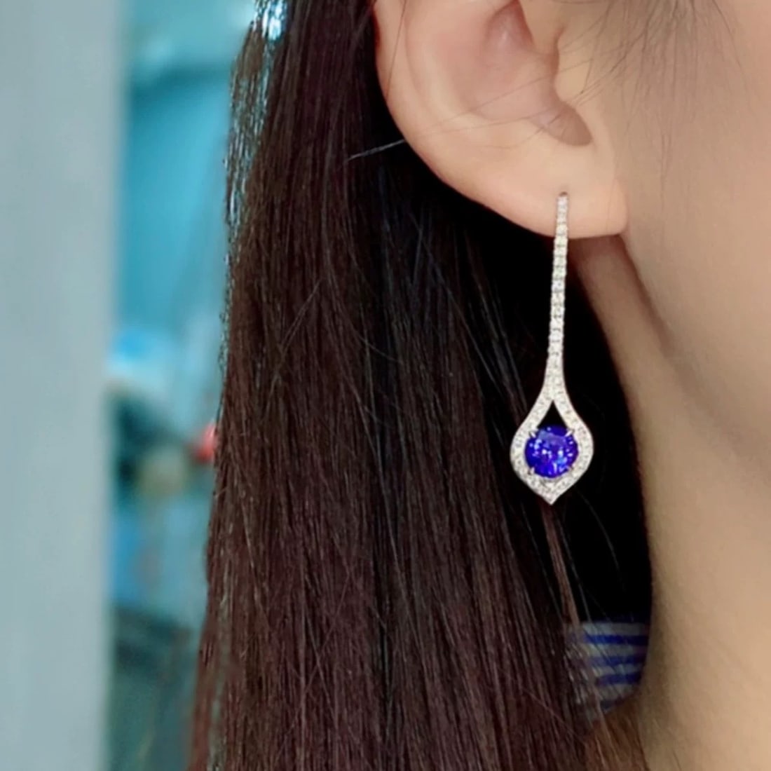 14k Gold 4.6 Ctw Natural Sapphire & Diamond Earrings - 3
