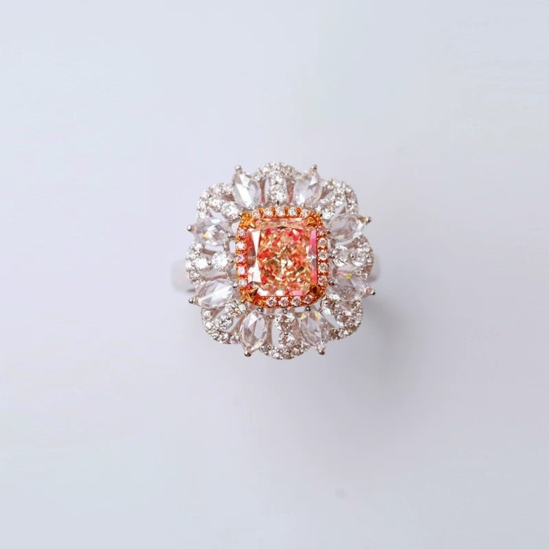 14k Gold 1.95 Ctw Natural Pink Diamond & Diamond Ring: Ref:230985045 // gold content:14k gold // ring size:7. 25us // // main gemstone:pink diamond // shape:cushion // carat weight:1. 07ct // color:pink // treatment:natural // // adjacent gemstone 2 : dia
