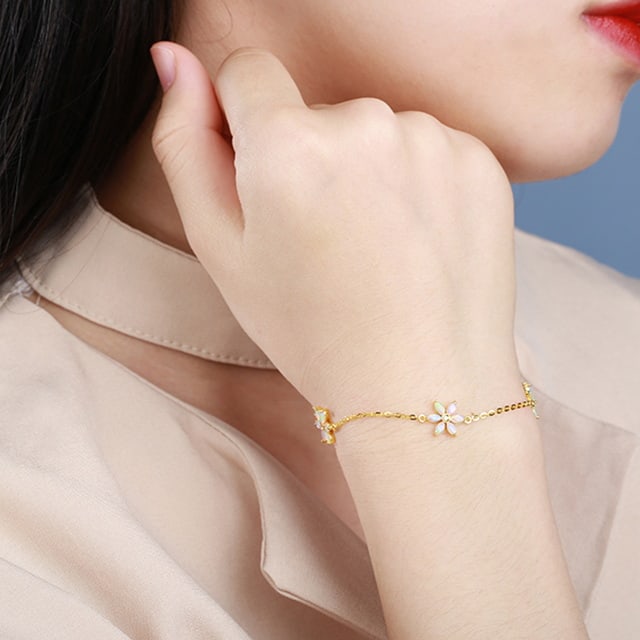 14k Gold 0.57 Ctw Natural Opal & Diamond Bracelet - 3