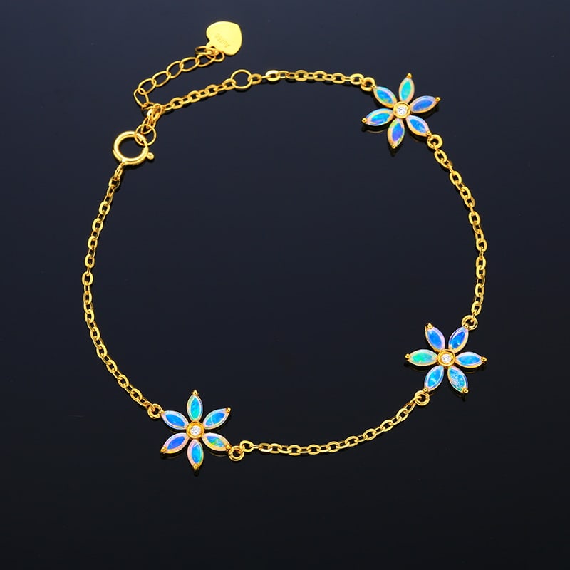 14k Gold 0.57 Ctw Natural Opal & Diamond Bracelet - 6