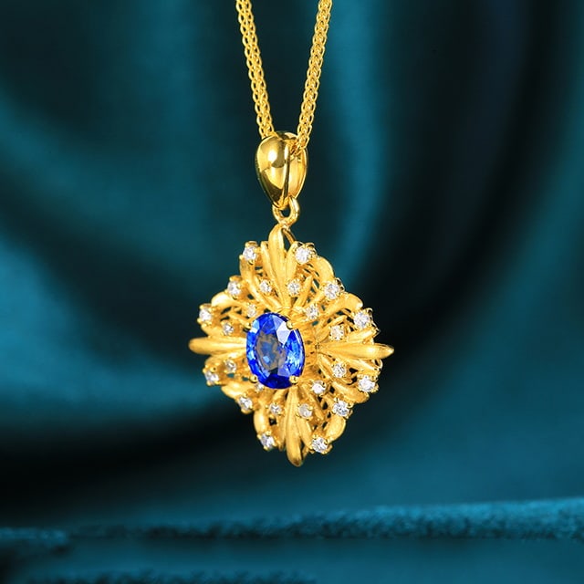 14k Gold 0.94 Ctw Natural Sapphire & Diamond Pendant( Without Chain ) - 3