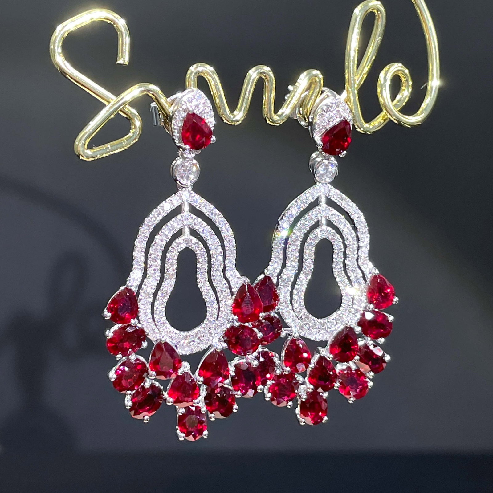 14k Gold 6.58 Ctw Natural Ruby & Diamond Earrings - 2