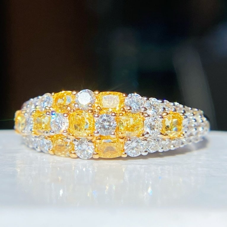 14k Gold 1.28 Ctw Natural Yellow Diamond & Diamond Ring - 3